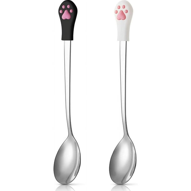 Paquete de 2 cucharas para perros y gatos, tarro para mascotas, cuchara de acero inoxidable para comida de mascotas, cuchara para garra de gato, tarro de comida para perros y gatos, blanco y negro Zhivalor WRJM-287