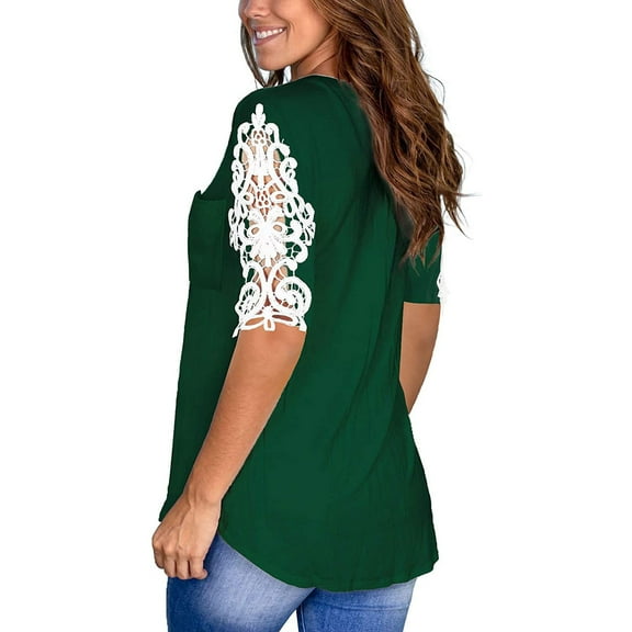Pntutb Women's Lace Short Sleeve V-Neck T-Shirt Loose Casual Summer Tee Tops Special Offers