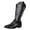 Black, variant on Wide Calf Cowboy Boots for Women 2025 Black White Slouch Leather Pointed Toe Low Heel Western Knee High Cowgirl Riding Boots Black Size 6.5