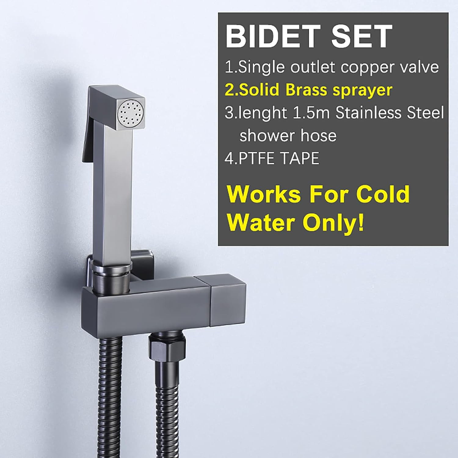 Handheld Bidet Sprayer for Toilet, Wall Mounted Gray Bathroom Cloth Diaper Sprayer Set with Single Cold Water, Brass Toilet Bidet Sprayer Kit for Bathing Pets, Feminine Hygiene