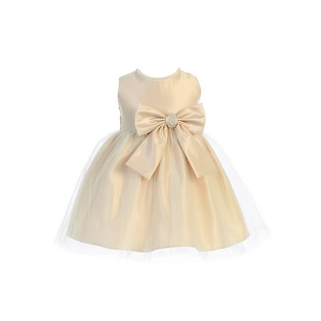 Sweet Kids Baby Girls Champagne Satin Tulle Pearl Bow Flower Girl (The Best Sweet Champagne)