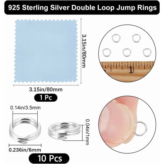 1 Box 10Pcs 925 Sterling Silver Split Jump Ring 6mm Double Loop Jump Rings Connector for Jewelry Making DIY Crafts Findings