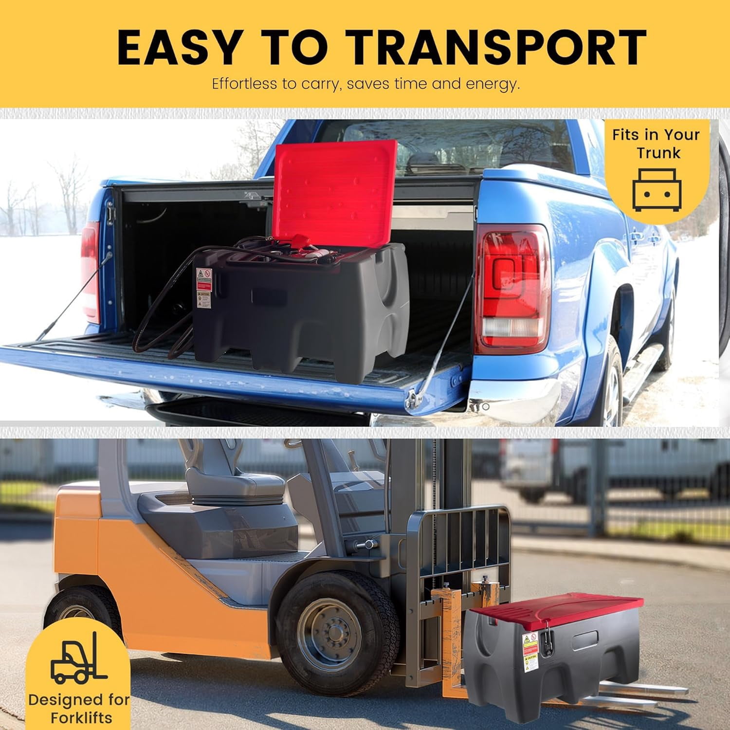 Diesel Gasoline Fuel Transfer Caddy Tank with 12V DC Self-Priming Fuel Transfer Pump for Cars, Motorcycles, Boats, Lawn Mowers, Snowblowers, Manual Fueling Nozzle, 12GPM Flow Rate, 40 Gallon