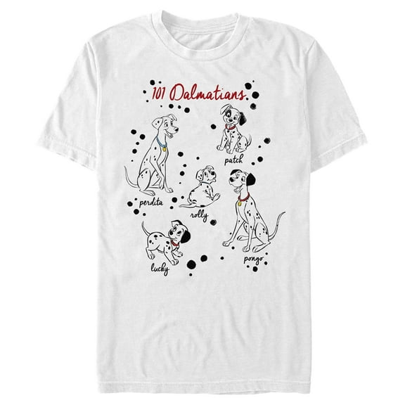 Men's One Hundred and One Dalmatians Character Names Graphic Tee White Medium