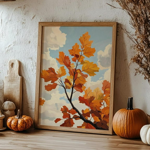 Kna Prints - Fall Leaves Girly Wall Art, Autumn Cozy Room Decor, Vintage Tree Leaves Painting, Orange Rustic Fall Wall Art Wall Art Decor For Home Office, UNFRAMED-8x12