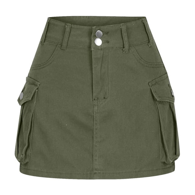 Women's High Waist Cargo Short Skirt, Button and Zip Front Closure with Irregular Pockets, Lightweight Polyester Casual Skirt for Summer and All Season Wear