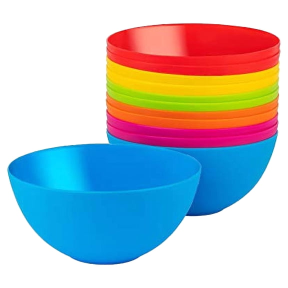 Plaskidy Plastic Bowls Set of 12 Kids Bowls 24 Oz Microwave Dishwasher Safe BPA Free Plastic Cereal Bowls for Kids Brightly Colored Children Bowls Great for Cereal, Soup, Snack, Fruit o