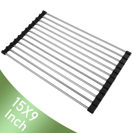 EEEKit Stainless Steel Over-the-Sink Flexible Roll-up Dish Drying Dryer Drainer (Best Dish Drying Rack)