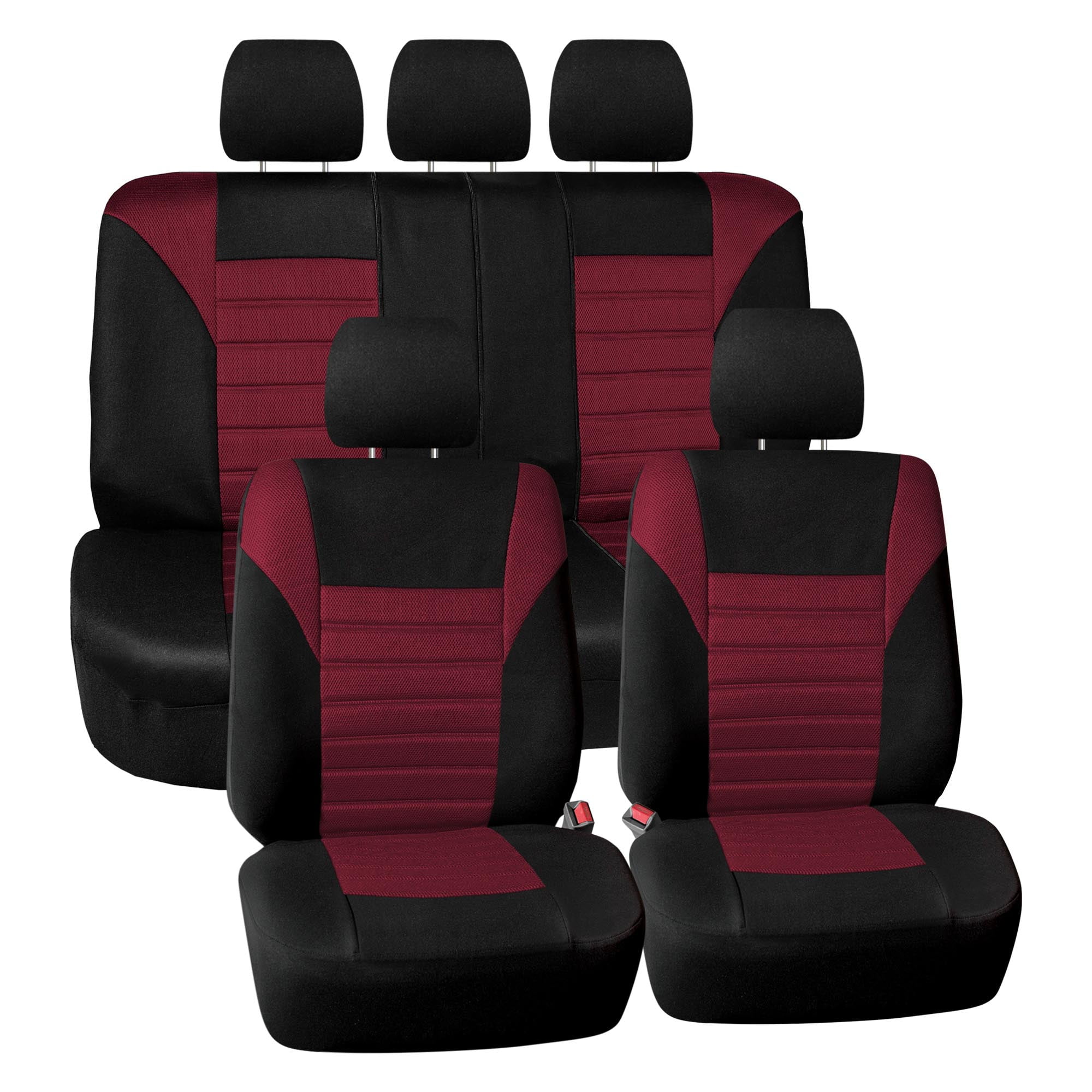 FH Group 3 Row Universal Fit Car Seat Covers Premium 3D Air Mesh with Removable Headrest,  Airbag Compatible for SUV, Sedan, Van Burgundy - 7 Seater