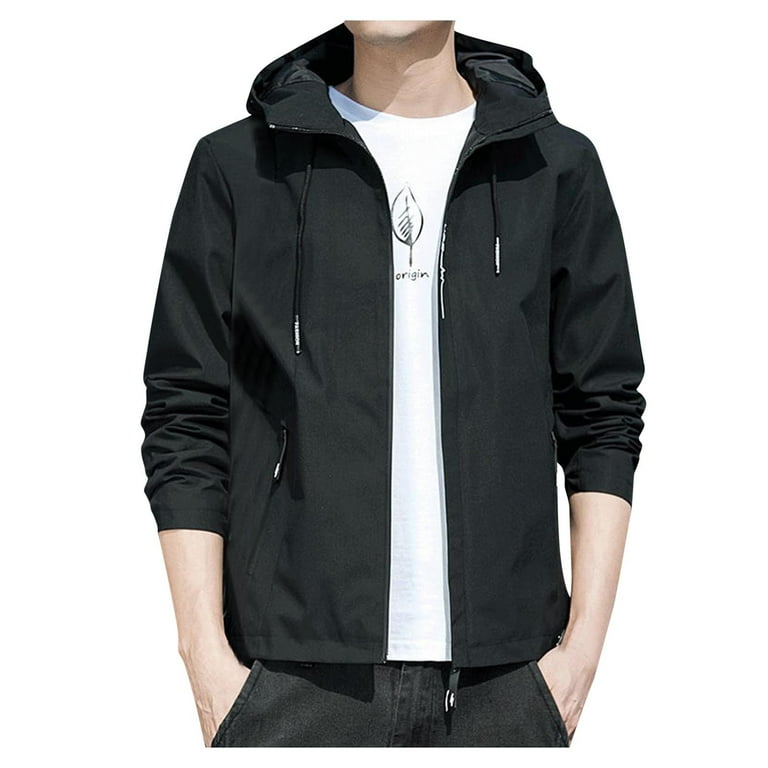 MRULIC Jackets for men Men Casual Top Jacket Autumn And Winter Fashion Coat Long Sleeve Pockets Coats Hooded Handsome Cool Blouse JacketMen s Casual