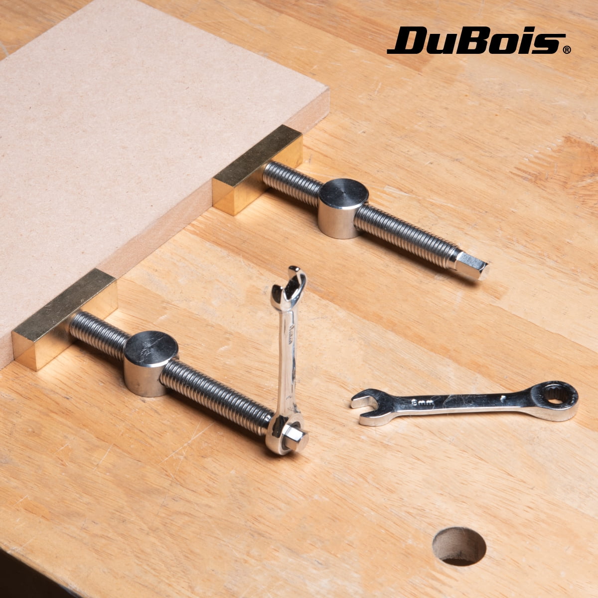 DuBois Bench Dogs and Clamps Set | 2-PC Low-Profile Workbench Angle Adjustable Screw Clamp Stoppers with Stainless Steel Bench Dogs for 3/4" (19mm) Dog Hole (51062)
