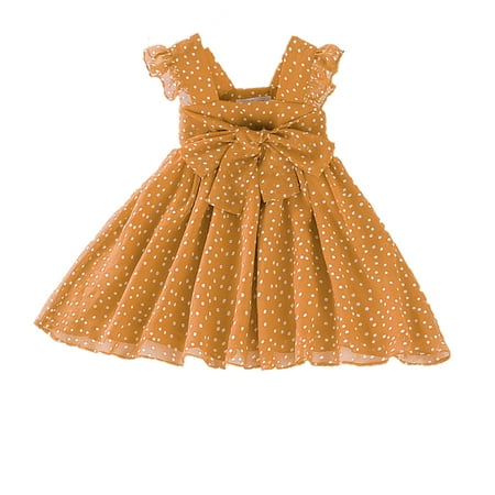 

QWERTYU Infant Baby Toddler Child Children Kids V Neck Summer Dresses for Girls Sleeveless Polka Dot Sundress Bow Dress 1Y-6T