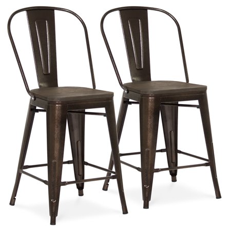 Best Choice Products 24in Set Of 2 Modern Metal Counter Height Stools W Wood Seat High Backrest Rubber Feet For Kitchen Bar Dining