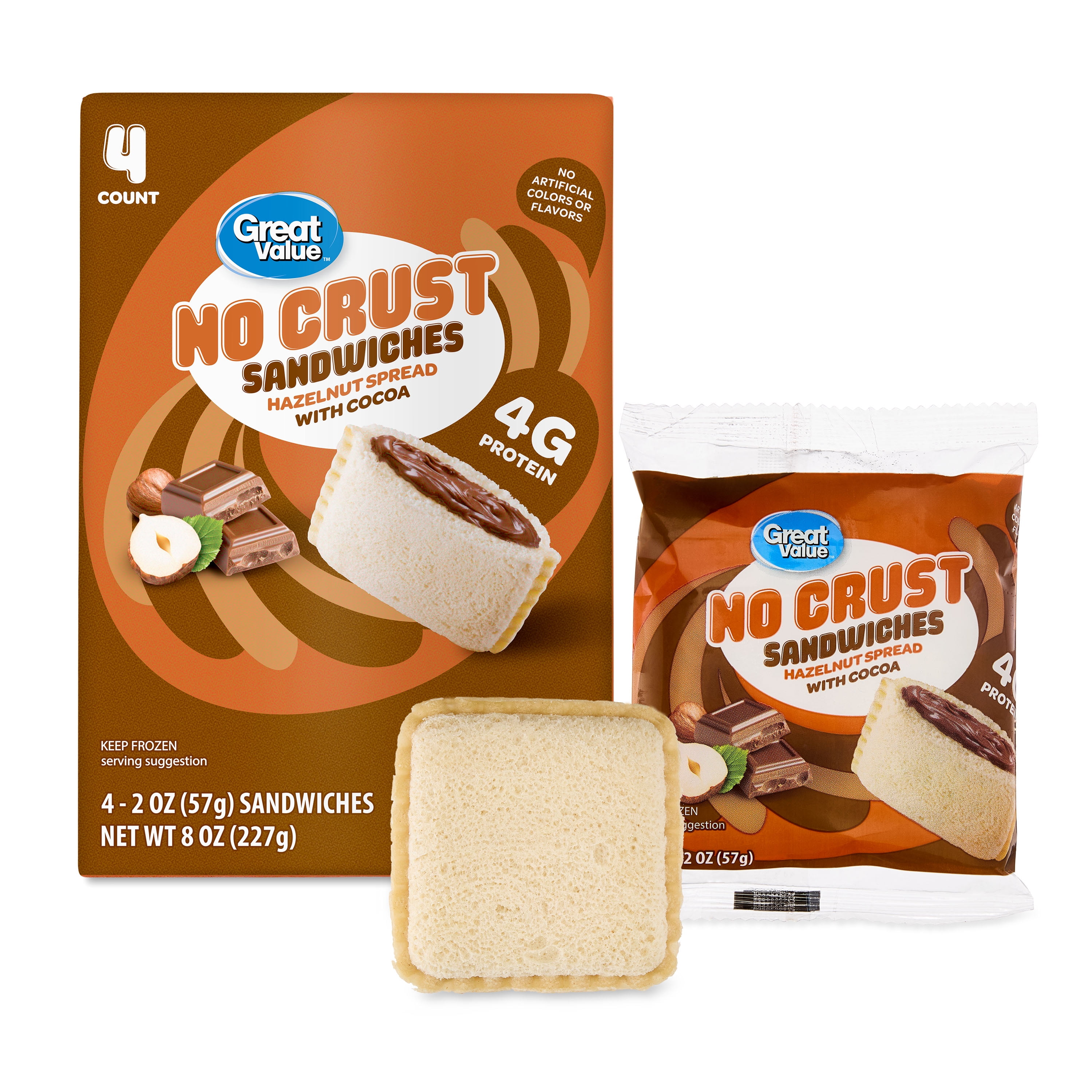Great Value Hazelnut Cocoa No Crust Frozen Sandwiches, 8 oz, 4 Count