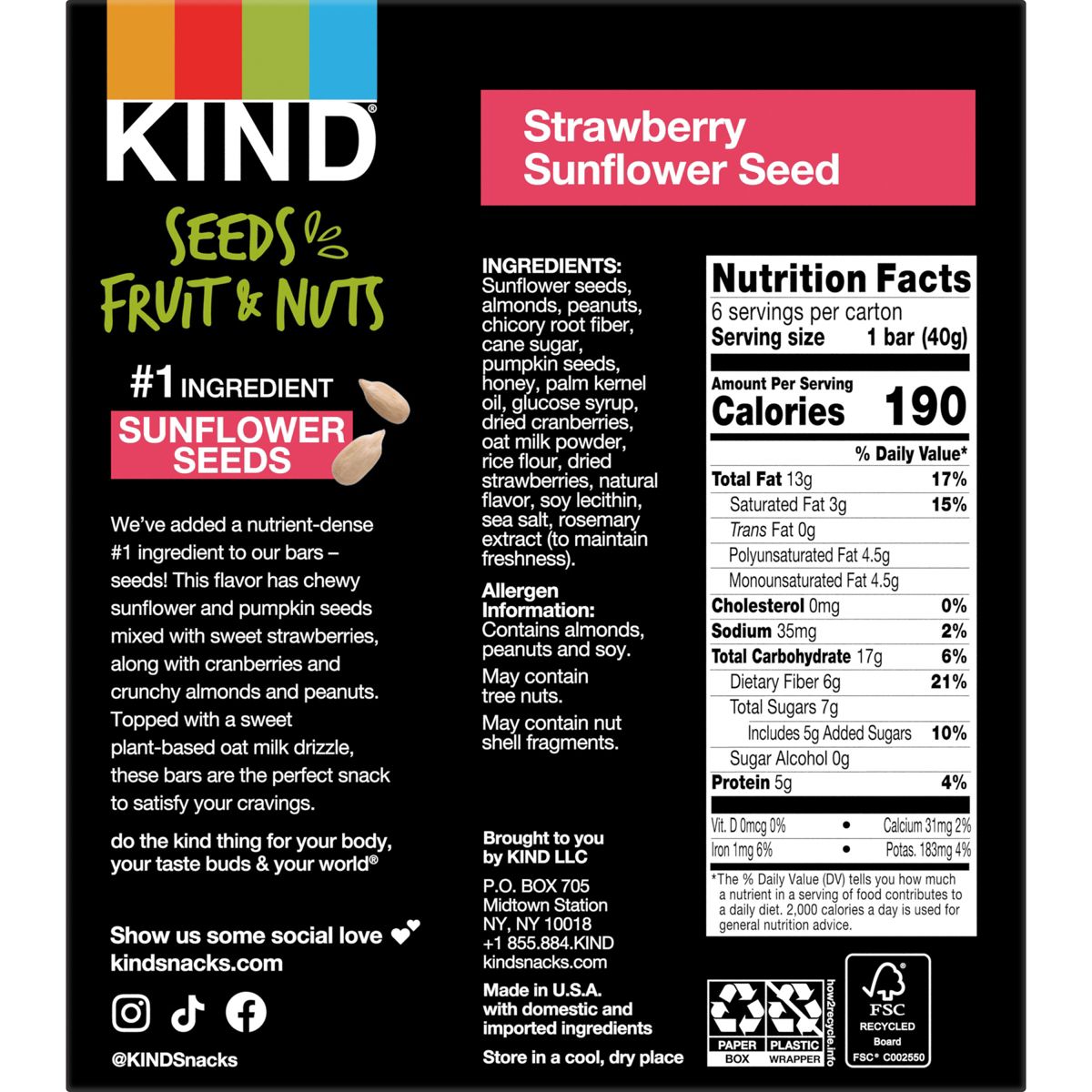 KIND Bars Strawberry Sunflower Seed Gluten Free Snacks - 6ct - Pack of 2