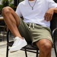 thumbnail image 7 of Besolor Men's Shorts Cotton Linen Casual Elastic Waist Drawstring Summer Lightweight Loose Beach Shorts with Pockets(XX-Large,Green), 7 of 7