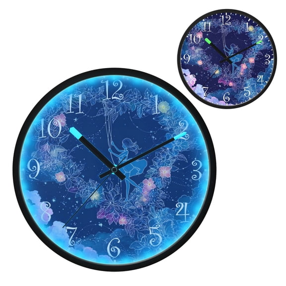Voice Activated Clock with Glow Light 12 Inch Large Silent Wall Clock Battery Operated for Home Decor Heart-shaped Flower Crown