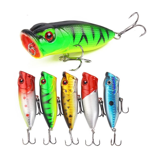 Señuelos de pesca de agua superior, 5 uds., 6,5 cm/10g, ojos 3D, vida como Swimbait, señuelo duro con anzuelos triples para pesca en agua dulce y salada