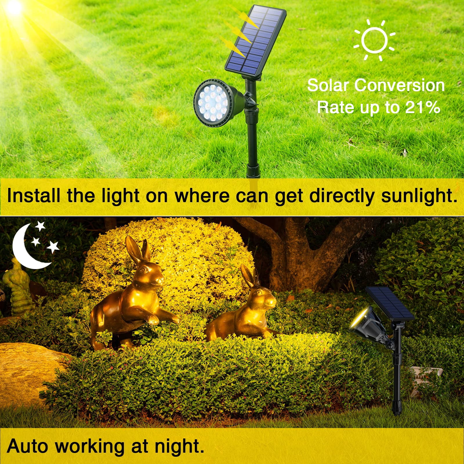 JSOT 2 Pack Solar Spot Lights Outdoor, 600lm Solar Flood Lights, LED Solar Landscape Spotlights for Garden Walkway Yard Porch, Driveway, Pathway, Lawn, Pool, Warm Light