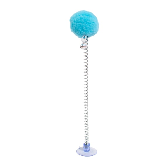Spring-type Cat Teaser with Plush Ball Suction Cup Bottom Wand Toy Cat Stick with Bell Head Entertainments for Indoor Cats