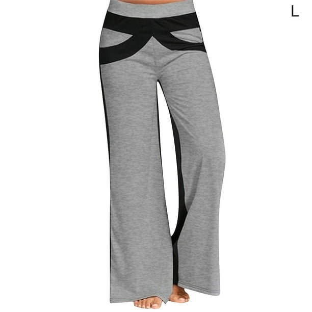 Women Trousers Patchwork Sports Pants Loose Wide-leg Casual Sweatpants,  Gray, L 