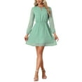 thumbnail image 1 of Vestido de fiesta de mujer Inspire Chic con escote en V, mangas largas, corte acampanado, talla XL, color verde guisante con estrellas doradas, 1 of 6
