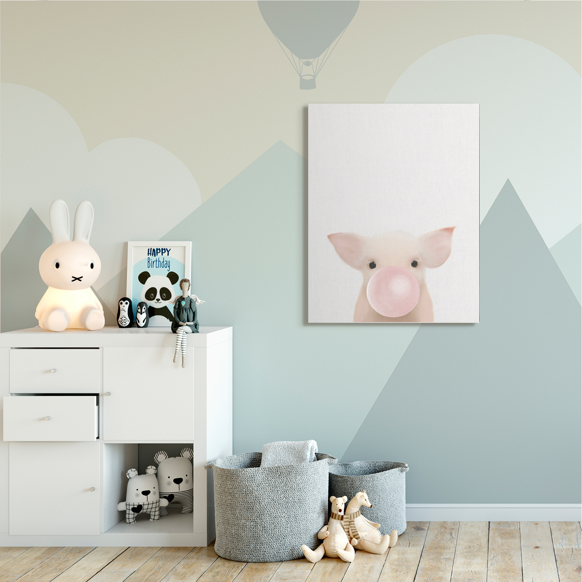 Stupell Industries Baby Farm Piglet with Pink Bubble Gum Canvas Wall Art, 36 x 48, Design by Leah Straatsma