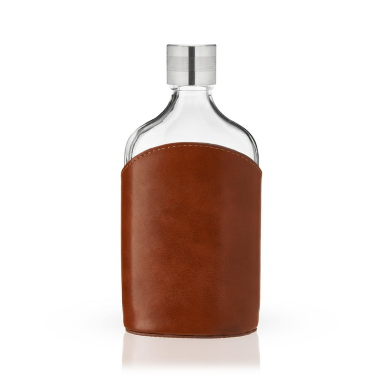 Viski Parker Leather-Wrapped Flask - Glass Flask Leather Pouch - Whiskey  Flask for Men with Stainless Steel Screw Top - 7oz Set of 1 - Walmart.com