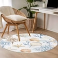 thumbnail image 5 of Coastal Ocean Round Living Room Rugs 3.3 ft, Blue Yellow Coral Shell Starfish Marine Life Washable Area Rug with Non-Slip Sturdy Edge Binding Round Front Door Mat Floor Carpet for Entryway, 5 of 9