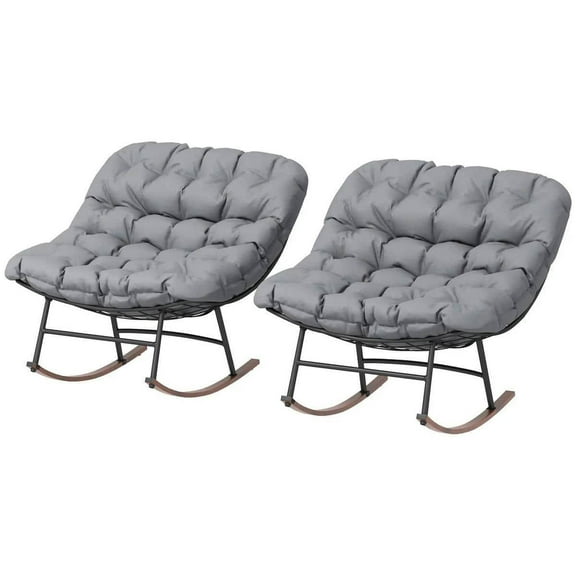 GVN Outdoor Rocker Chair, Rocking Chair,Outdoor Rocking Chair Patio Set of 2, Oversized Rocking Papasan Chairs with Cushions, Gray