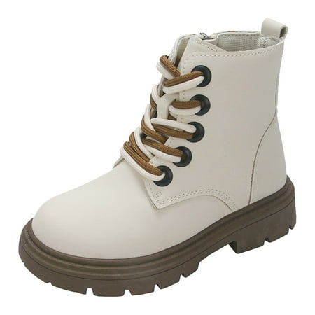 Kureaily Children Shoes Thick Heel Thick Soled Short Boots Fashionable And Comfortable Soft Soled Outdoor Children Leather Short Boots 6-7 Years