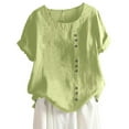 thumbnail image 2 of Green Womens Blouses Womens Casual Loose Linen Plus Size Daily Boho Tanic T Shirt Blouse Tops Ladies Tops and Blouses, 2 of 5