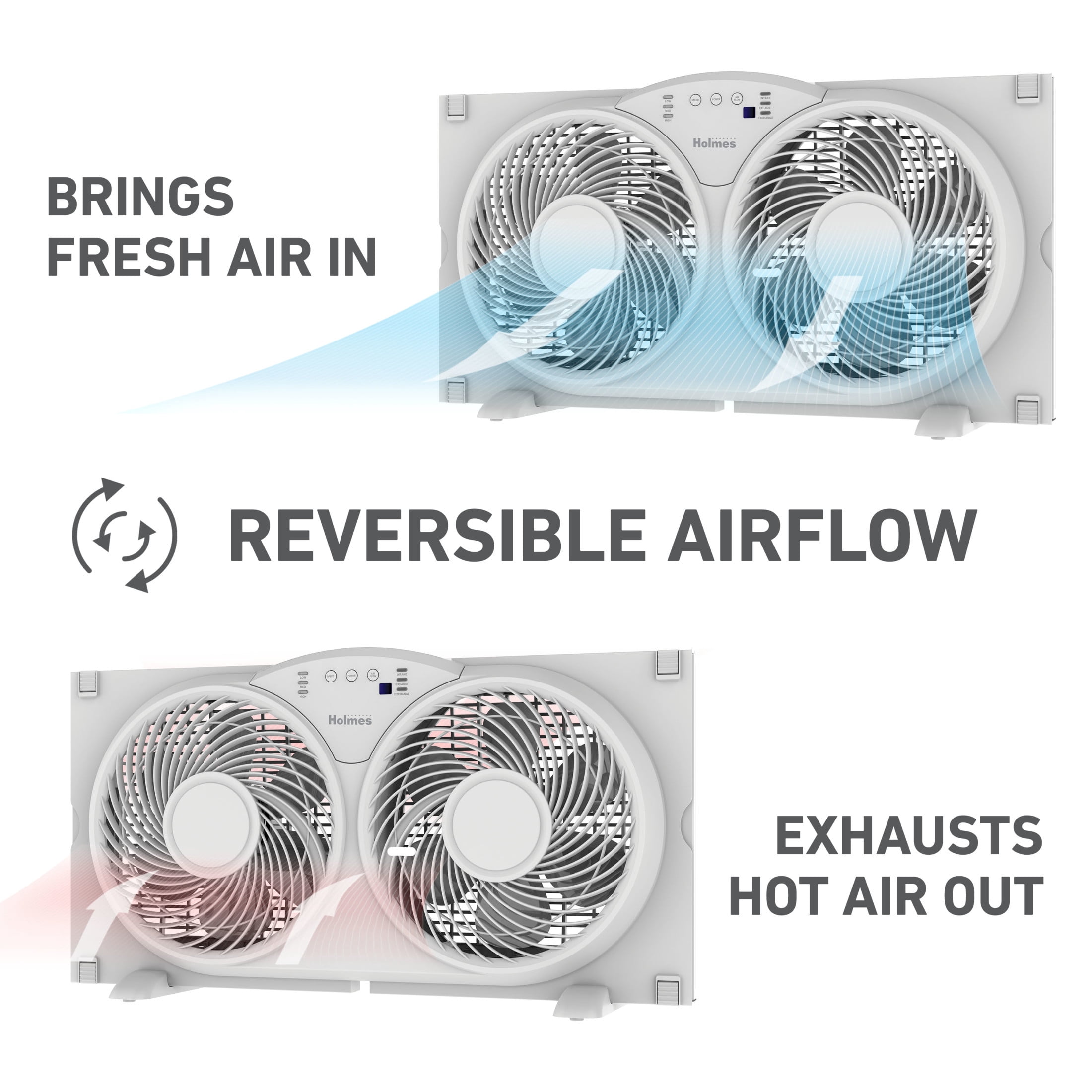 Holmes 9 Inch TwinBreeze Reversible Window Fan 3 Speed Remote CleanBreeze White