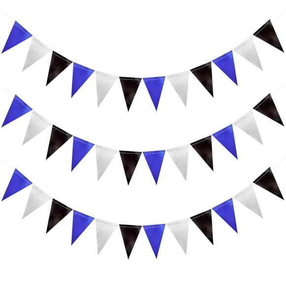 JHZMCRX Guirnalda de Banderines Triangulares con Brillantina 3 Paquetes Negro Azul