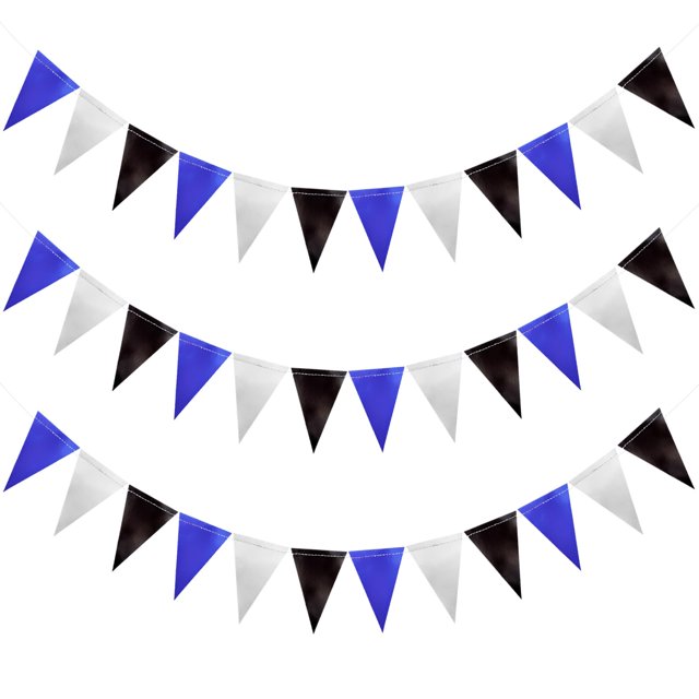 JHZMCRX Guirnalda de Banderines Triangulares con Brillantina 3 Paquetes Negro Azul