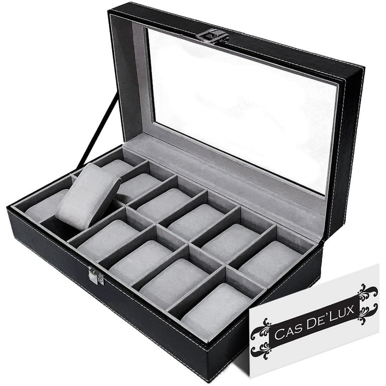 Luxury Watch Box 12 Velvet Pillow Slots Premium Display Case With