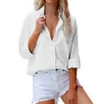 thumbnail image 2 of White Women Shirts, Fashion Womens Lmitation Cotton And Linen Slub Long Sleeve Pocket Button Tee Casual Popular Blouse Tops(S 3Xl),Women Shirts XL, 2 of 8