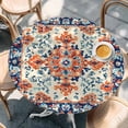 thumbnail image 3 of Orange Blue Ethnic Fitted Tablecloth with Elastic Edged, Round Table Cloth for Dining Table, Boho Vintage Geometric Art Waterproof Oil Proof Table Cover for Indoor Outdoor 55"-60", 3 of 9