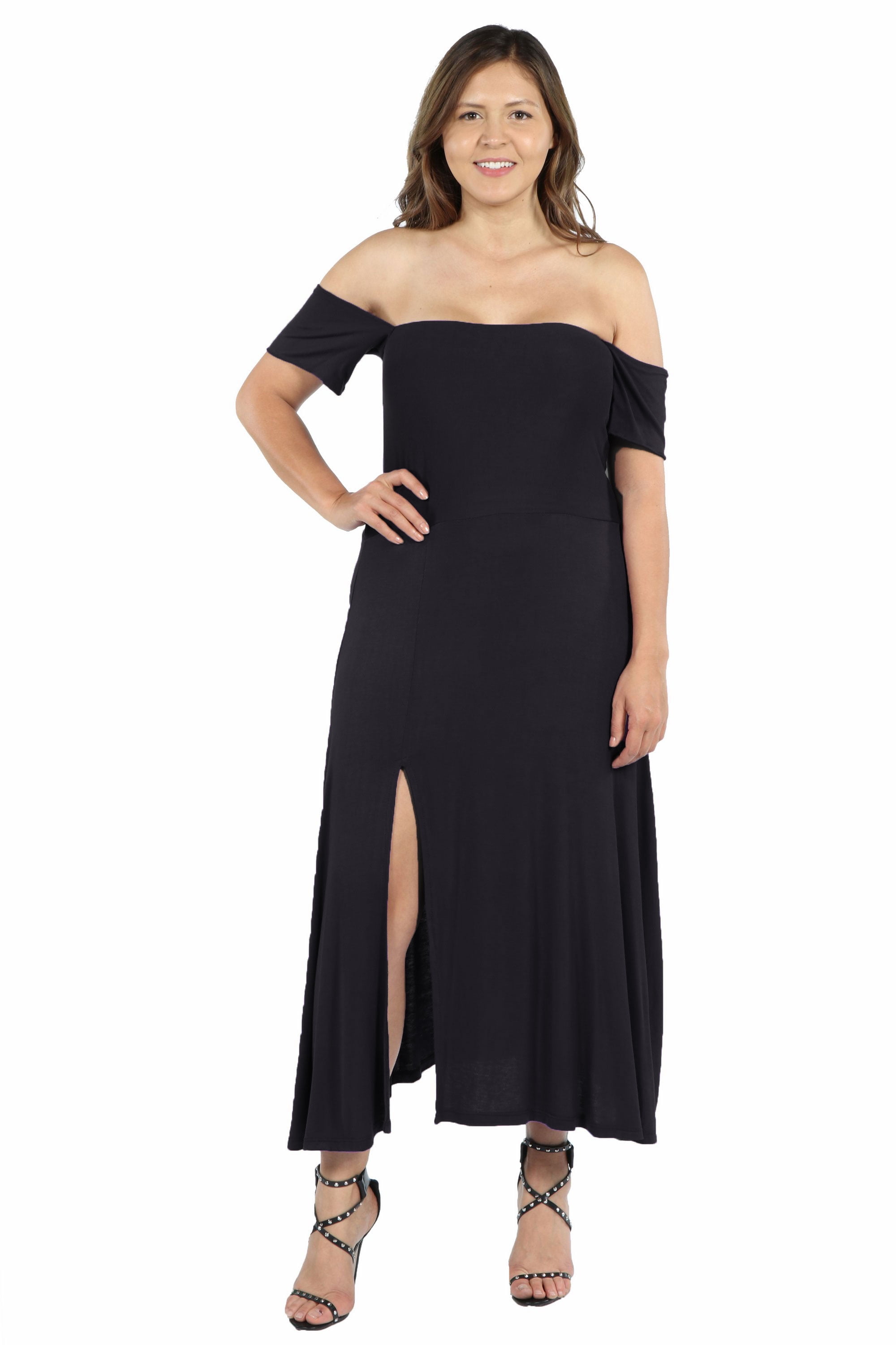 24/7 Comfort Apparel - Women’s Plus Size Off The Shoulder Dress with ...