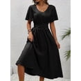 thumbnail image 6 of Women'S Vintage Polka Dot Dress V-Neck Waist Cinching Elegant Short Sleeved A-Line Dress Black L, 6 of 9