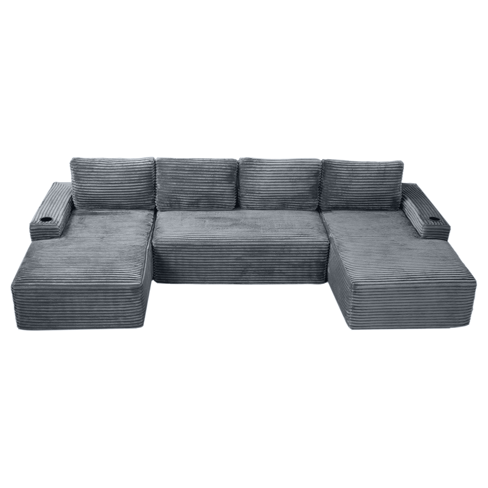AISWORD 133.4" U-Shaped Modular Sectional Sofa, Corduroy Cloud Couch with Cup Holders & Side Pockets, Boneless Deep Seat Sleeper Chaise, No Assembly Required, Gray