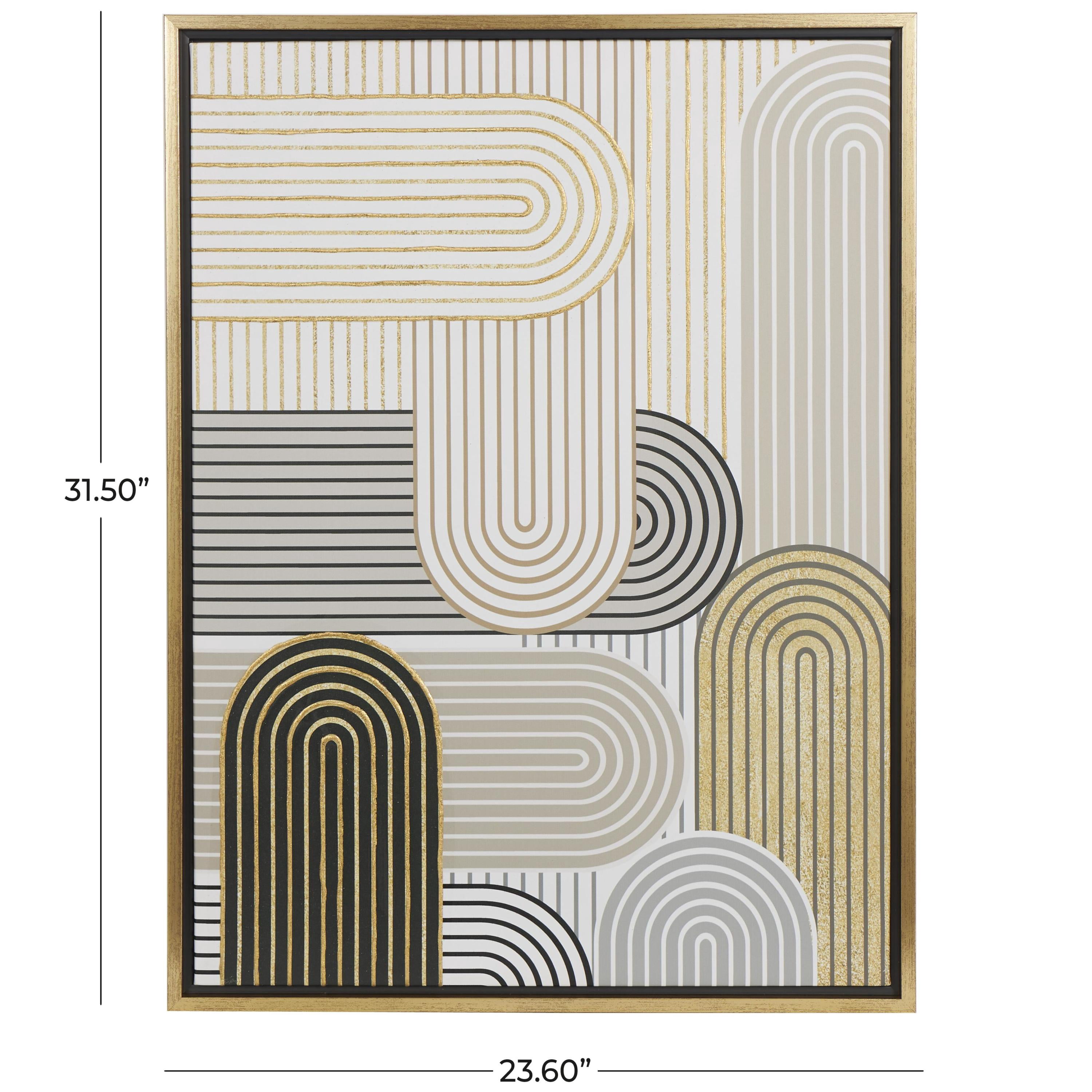 24" x 32" Art Deco Linear Arched Abstract Framed Wall Art with Gold Foil Accents, by DecMode