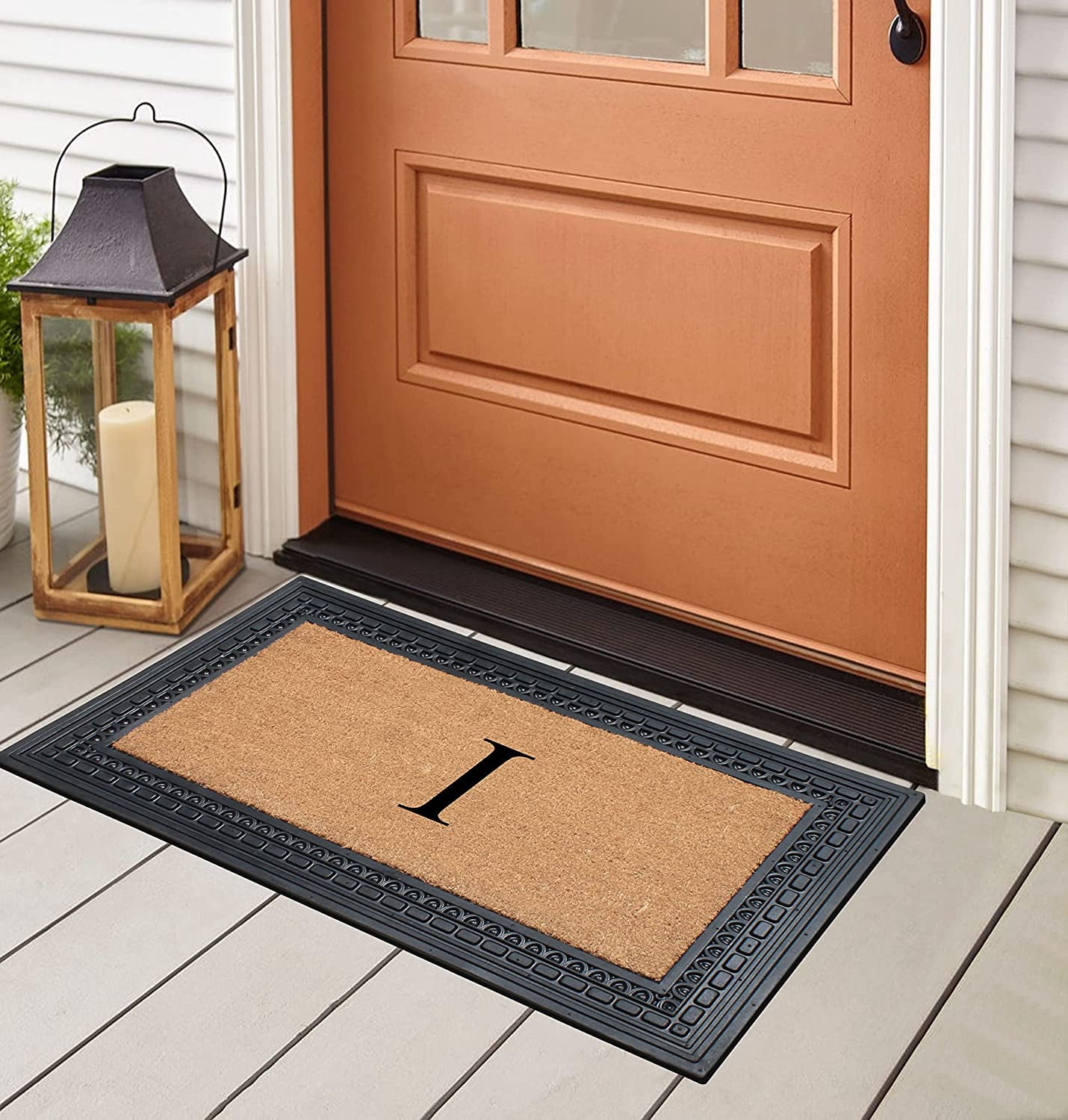 A1HC Natural Rubber & Coir 24x39 Monogrammed Doormat For Front Door, Anti-Shed Treated Durable Doormat for Outdoor Entrance, Heavy Duty, Low Profile, Easy to Clean, Long Lasting Front Porch Entry Rug