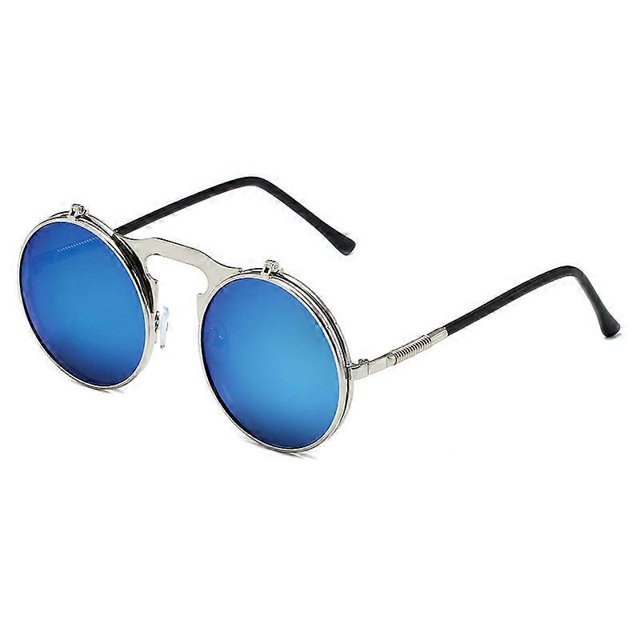 KAIYANG Gafas de sol estilo steampunk de metal retro con tapa, divertidas y con personalidad, para hombres y mujeres, para tiro callejero, con montura redonda y espejo Prince COLOR 3