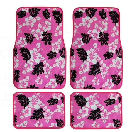 A Set of 4 Universal Fit Hawaii Hibiscusarpet Floor Mats for Cars / Truck - Pink