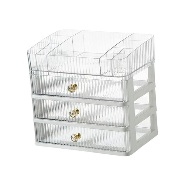 Estuche de maquillaje, caja de almacenamiento, soporte para brochas de maquillaje, soporte para lápiz labial para tocador transparente de 4 niveles