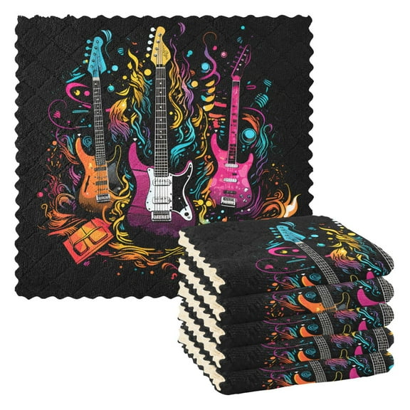 6 Packs Electric Guitar Kitchen Dish Towels Soft Absorbent Dish Cloths 11"x11"