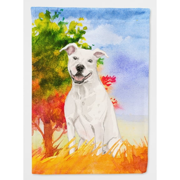 Carolines Treasures CK1961CHF Fall White Staffie Bull Terrier Flag Canvas House Size  Large multicolor