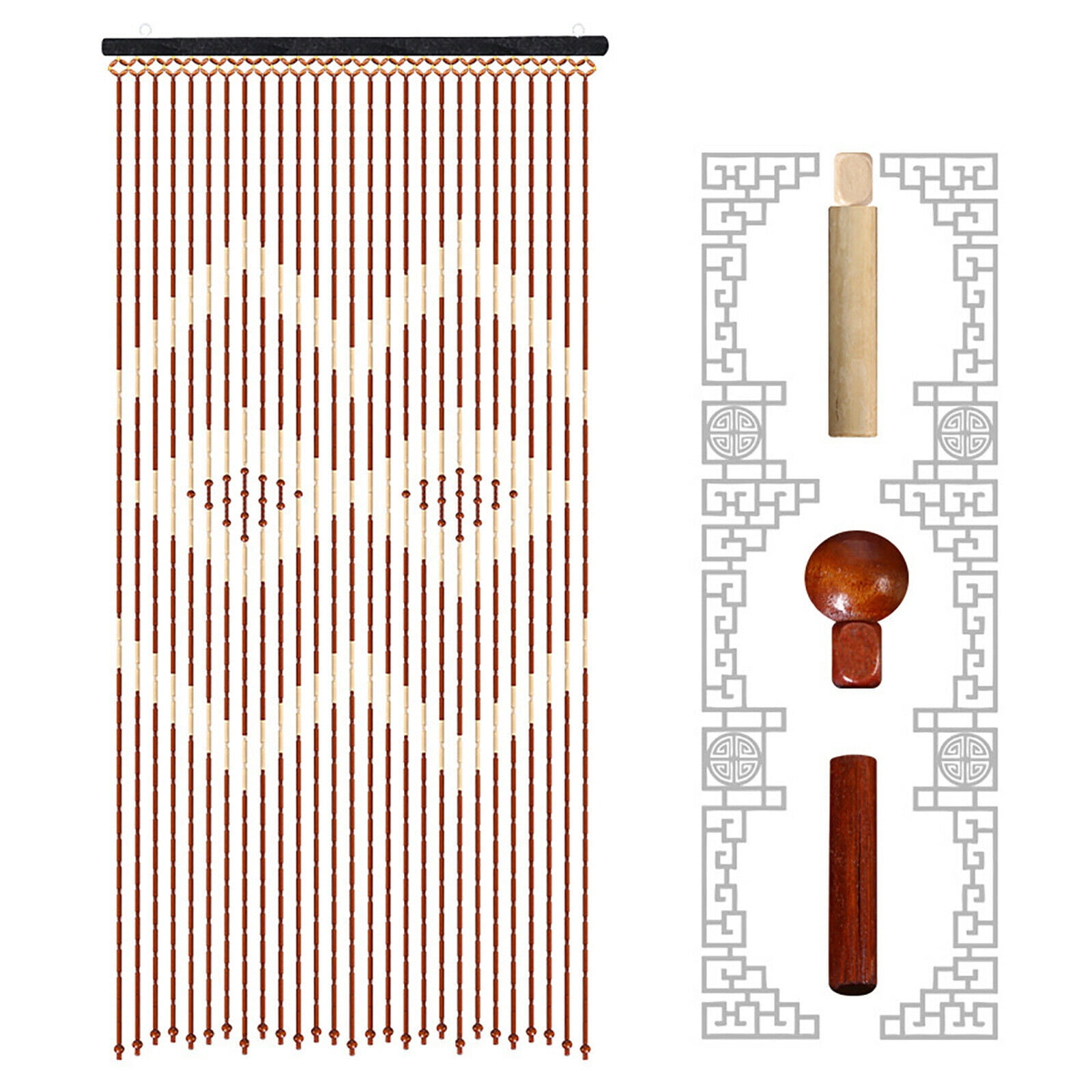 27Line Wood & Bamboo Beaded Curtain Fly Screen for Bath Bedroom Porch Doorway