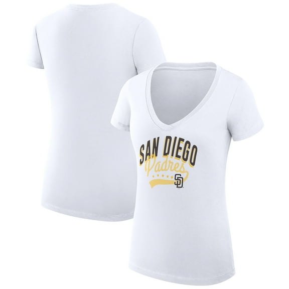 Women's G-III 4Her by Carl Banks White San Diego Padres Super-Slim Fit Lightweight Filigree Team V-Neck T-Shirt